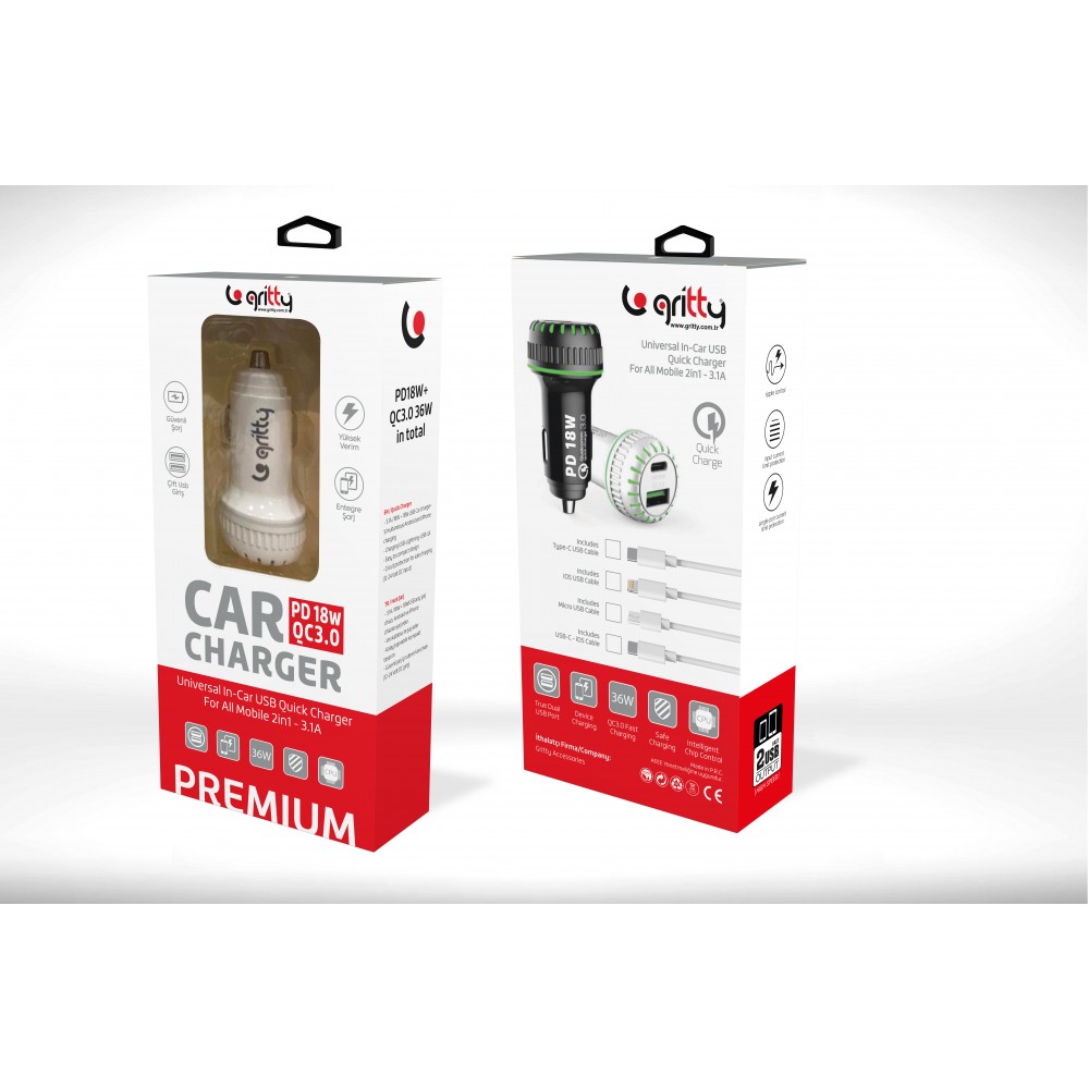 Gritty 36W QC 3.0 Hızlı Kablosuz Araç Şarj Başlık