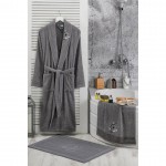 Ayak Havlu + Baş Havlulu Bornoz Seti 3 lü set ANTRASIT