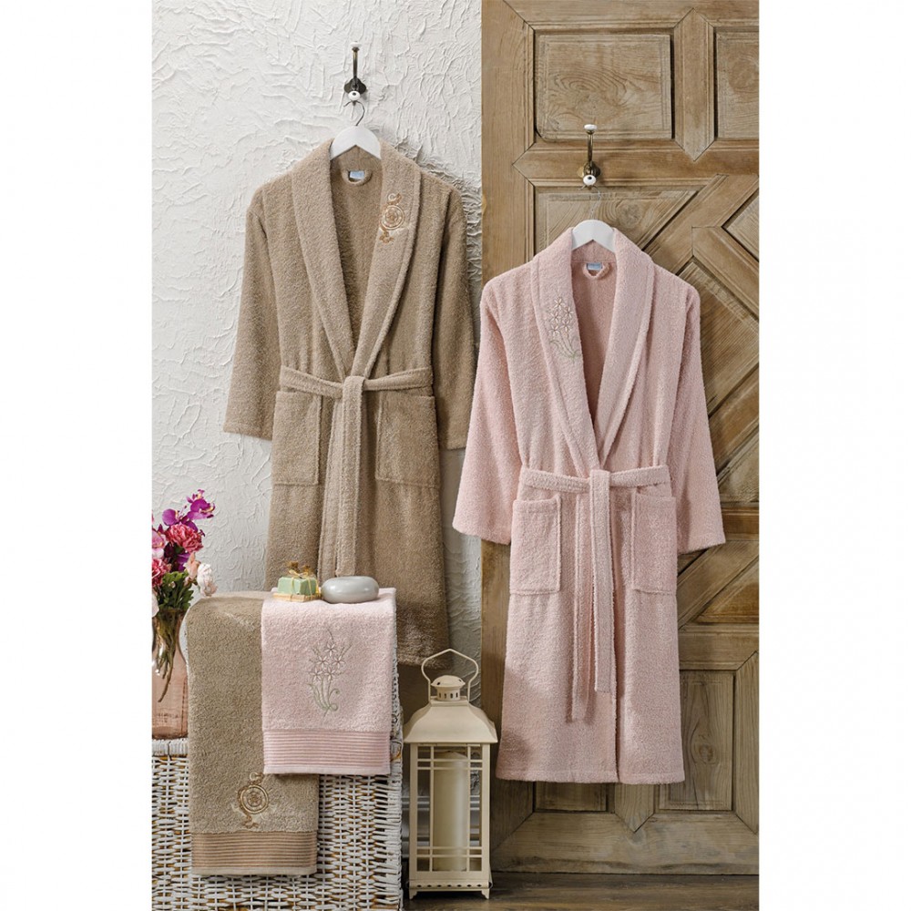 Havlulu Bornoz 4lü Set BEJ-PUDRA