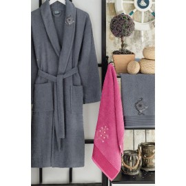 Havlulu Bornoz 4lü Set FUŞYA-ANTRASİT