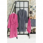 Havlulu Bornoz 4lü Set FUŞYA-ANTRASİT