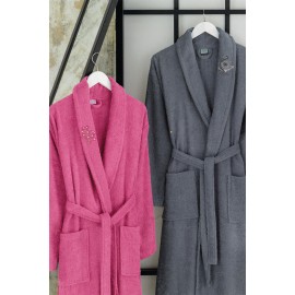 Havlulu Bornoz 4lü Set FUŞYA-ANTRASİT