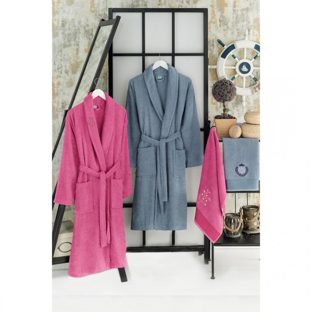 Havlulu Bornoz 4lü Set FUŞYA-İNDİGO