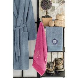 Havlulu Bornoz 4lü Set FUŞYA-İNDİGO