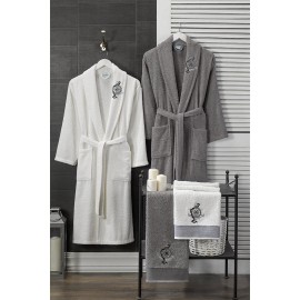 Havlulu Bornoz 4lü Set KREM-ANTRASİT