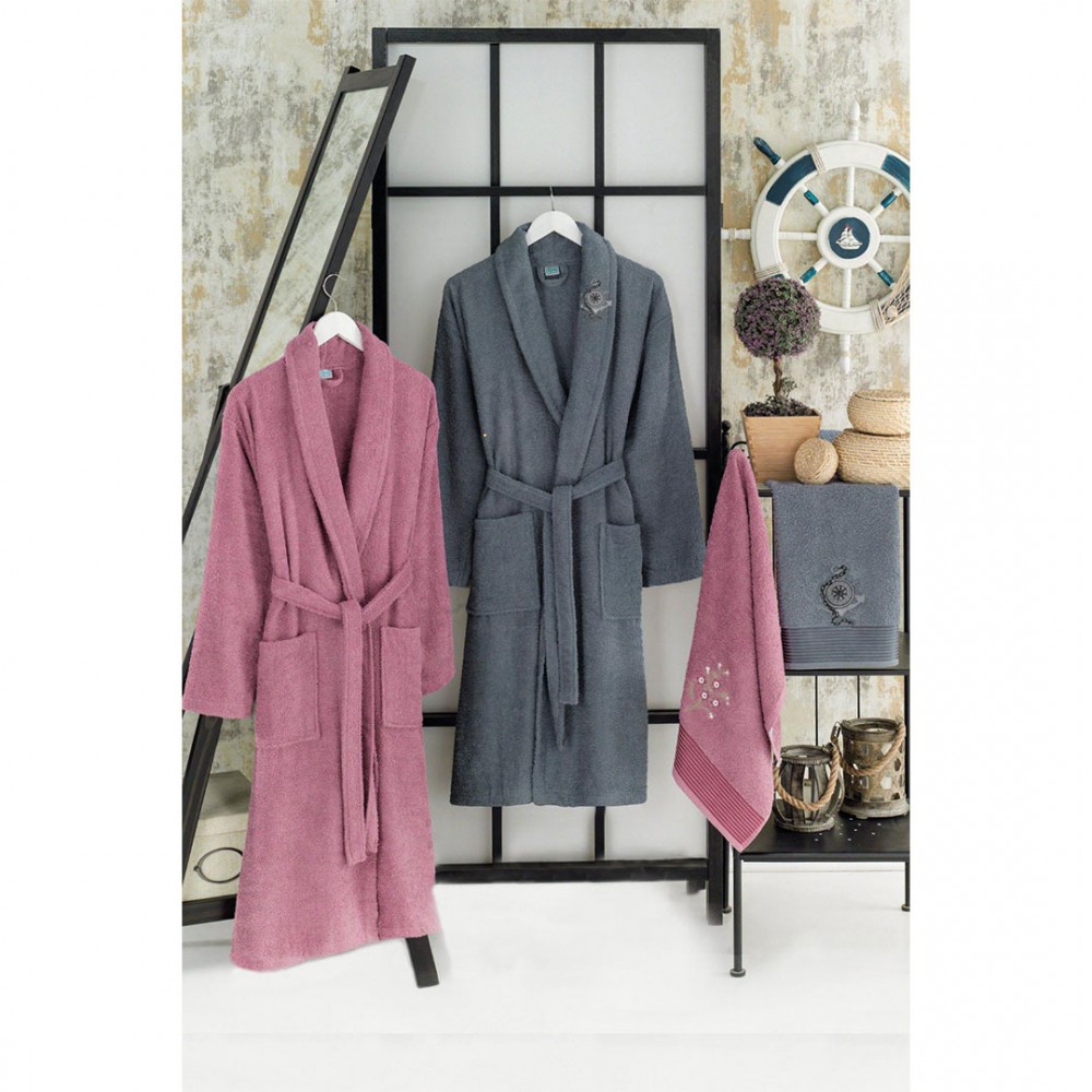 Havlulu Bornoz 4lü Set MÜRDÜM-ANTRASIT