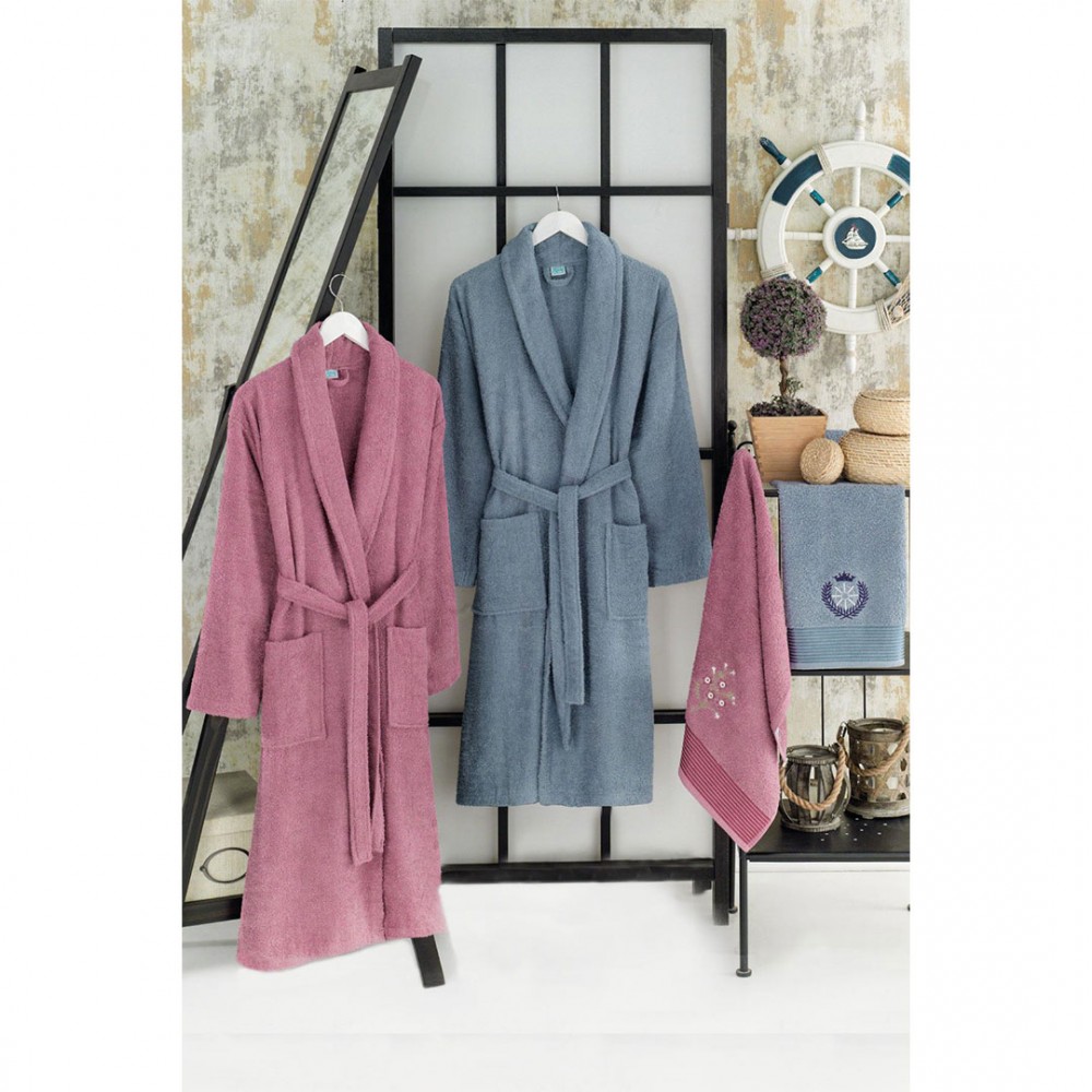 Havlulu Bornoz 4lü Set MÜRDÜM-INDIGO