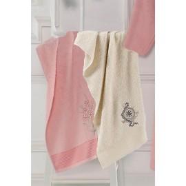 Havlulu Bornoz 4lü Set PEMBE-BEJ