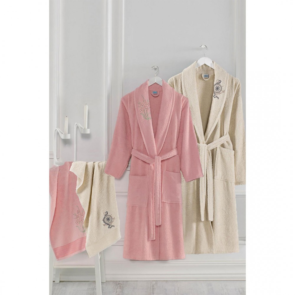 Havlulu Bornoz 4lü Set PEMBE-BEJ