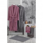 Paspaslı (260gr) Aile Bornoz Seti 5 Parça MÜRDÜM-ANTRASİT