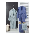 Rebeka Unisex Lacivert Havlulu Bornoz 4'lü 