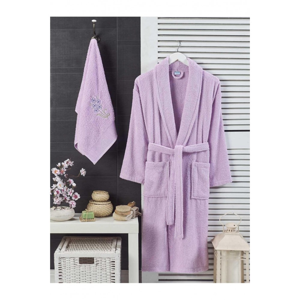 Rebeka Unisex Mor Havlulu Bornoz 