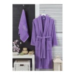 Rebeka Unisex Mor Havlulu Bornoz 2li 