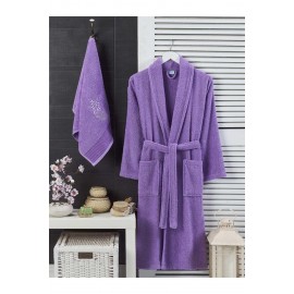 Rebeka Unisex Mor Havlulu Bornoz 2li 