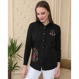 Jesse kadın siyah kedi detay uzun kol gömlek