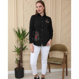 Jesse kadın siyah kedi detay uzun kol gömlek