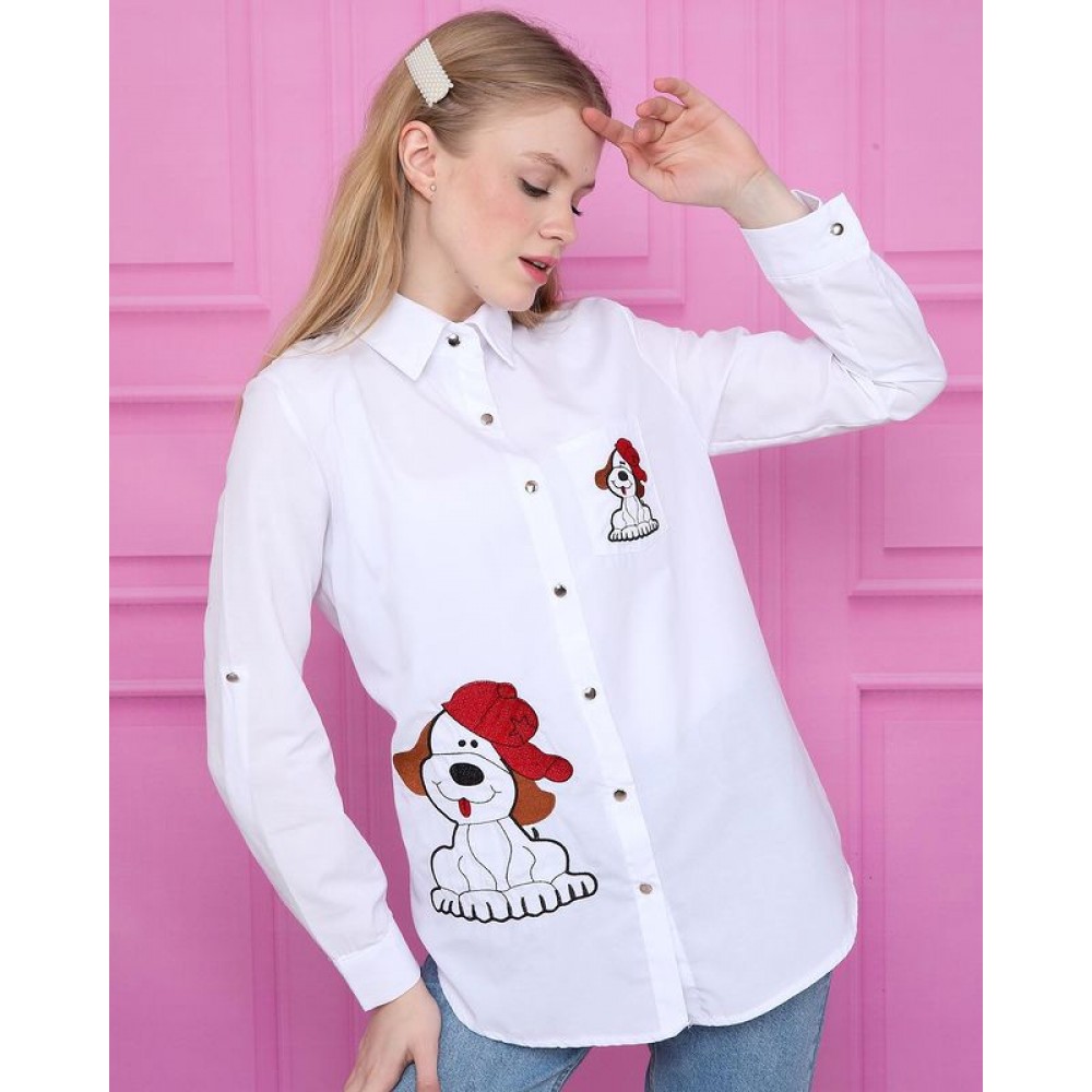 Jesse kadın beyaz uzun kol gömlek