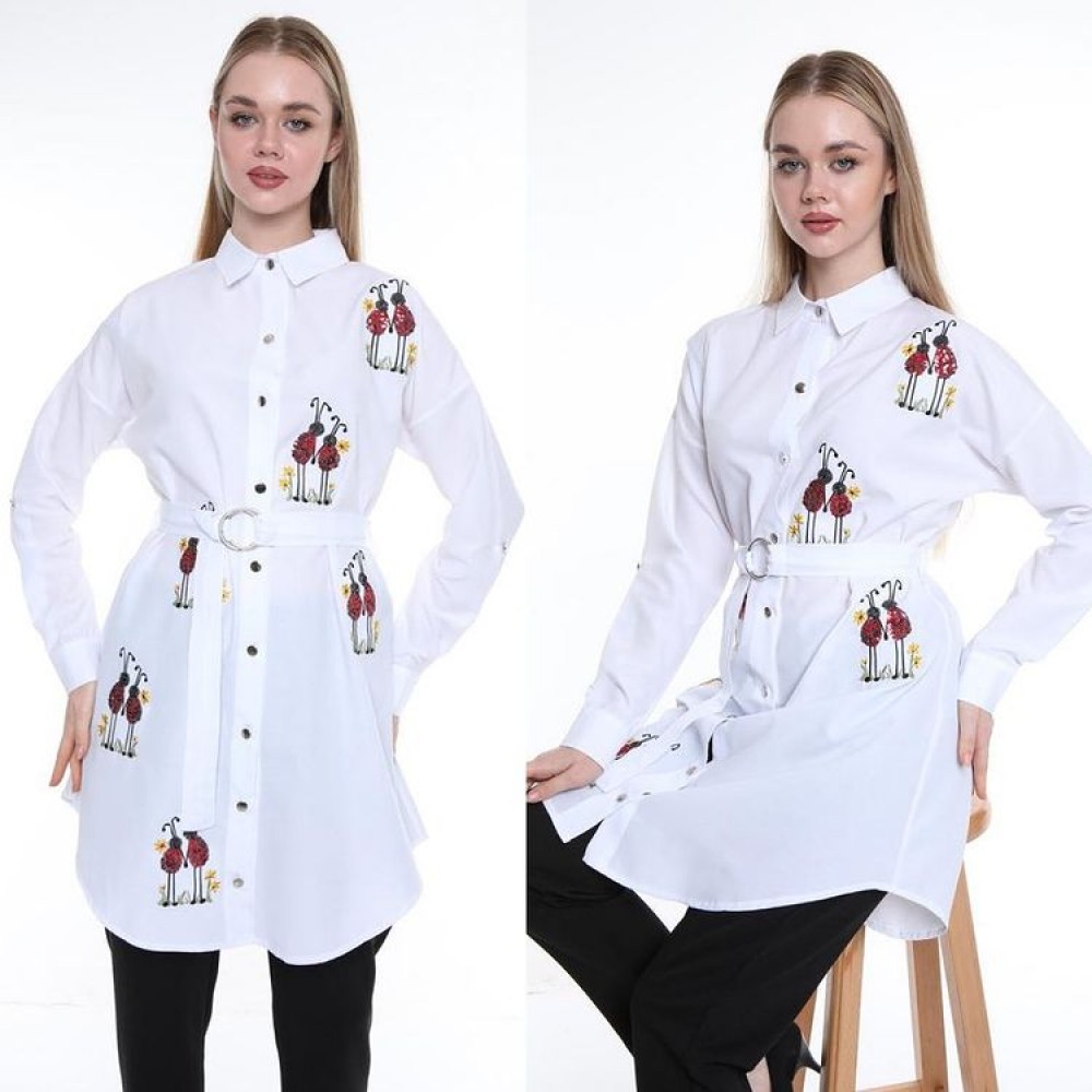 Jesse kadın beyaz uzun kol tunik gömlek baskılı