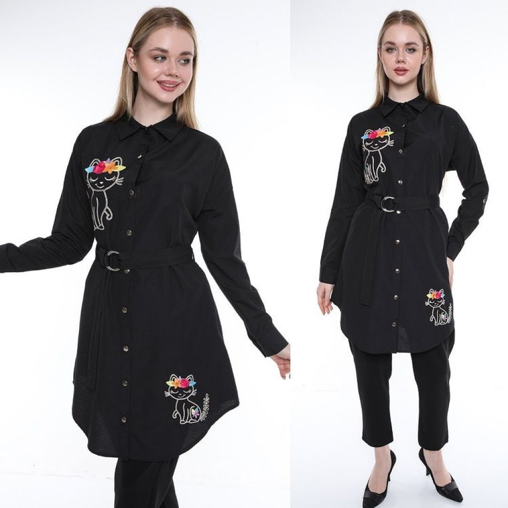 Jesse kadın siyah uzun kol tunik gömlek