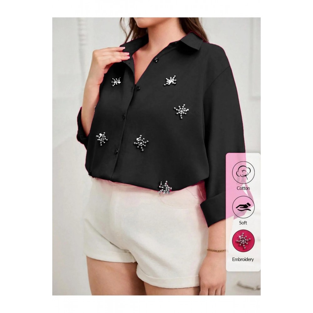 JESSE STORY KADIN SİYAH TAŞ TASARIMLI BÜYÜK BEDEN GÖMLEK
