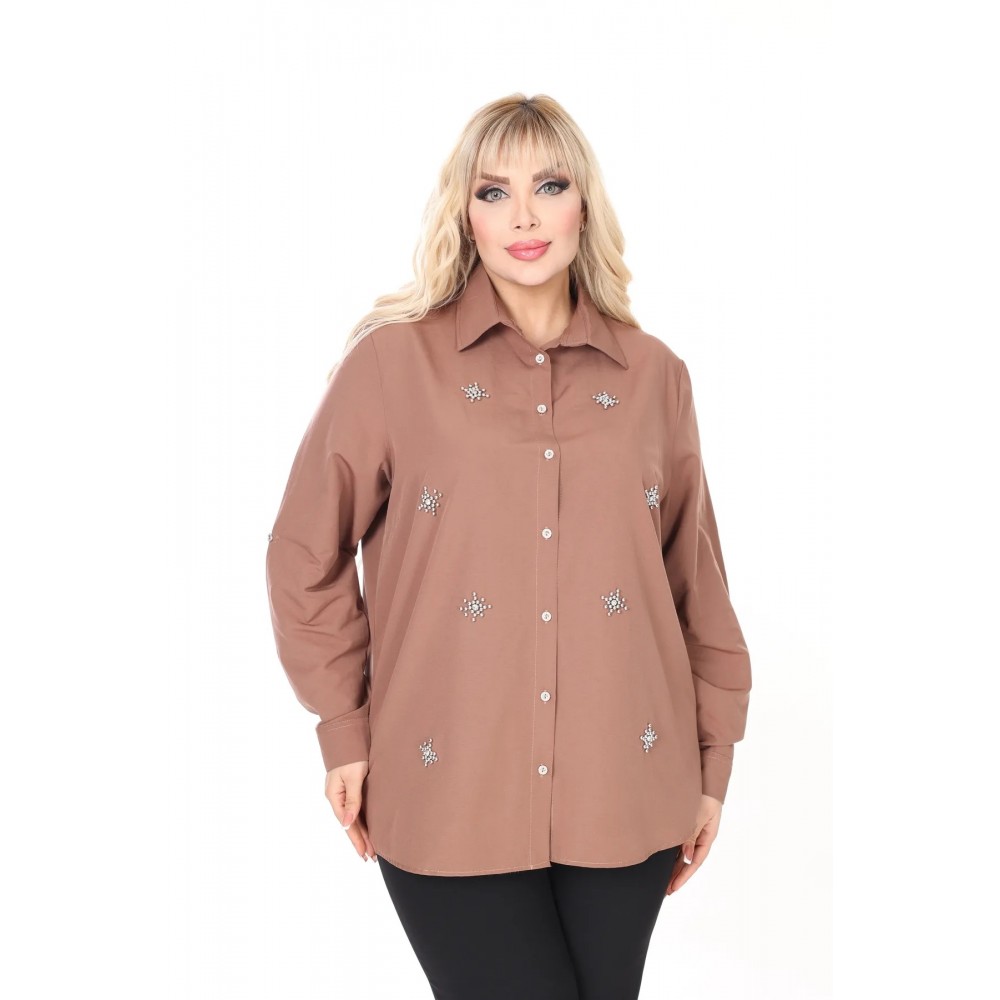 JESSE STORY KADIN KAHVERENGİ TAŞ TASARIMLI BÜYÜK BEDEN GÖMLEK