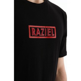 RAZIEL OVERSIZE UNISEX ÇİVİLİ AMBLEM BASKILI SİYAH T-SHİRT