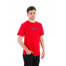 RAZIEL OVERSIZE UNISEX ÇİVİLİ AMBLEM BASKILI KIRMIZI T-SHIRT