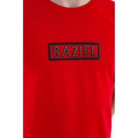 RAZIEL OVERSIZE UNISEX ÇİVİLİ AMBLEM BASKILI KIRMIZI T-SHIRT