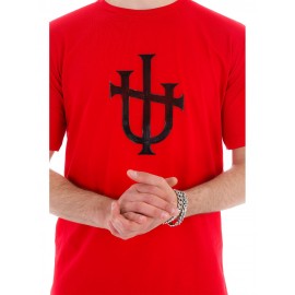 RAZIEL OVERSIZE UNISEX ÇİVİLİ İŞARET BASKILI KIRMIZI T-SHIRT