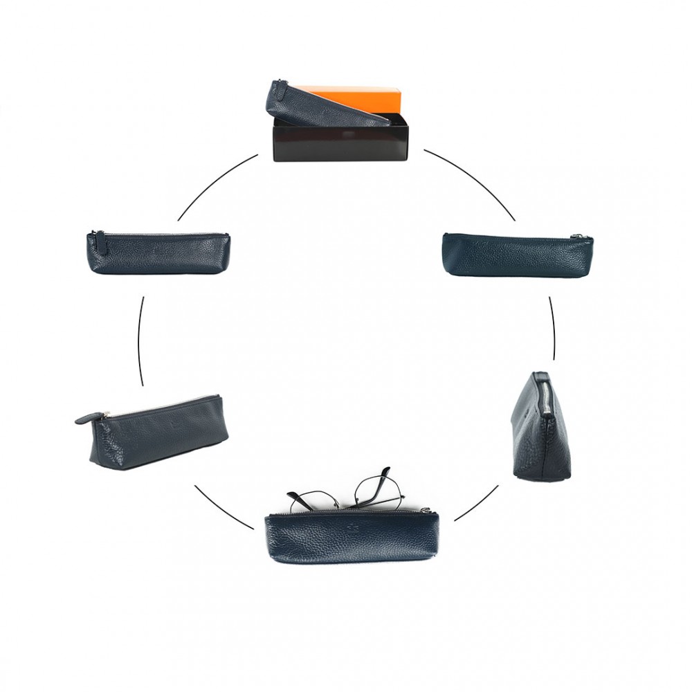 SKS Leben Kişiye Özel Hakiki Deri Gözlük Kabı - Kalemlik 997 46B 08 MAVİ