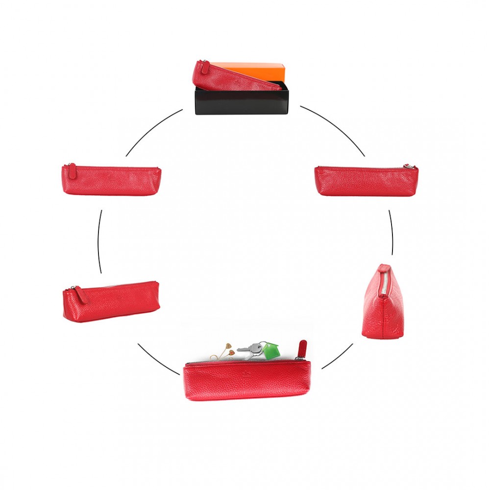 SKS Leben Kişiye Özel Hakiki Deri Gözlük Kabı - Kalemlik 997 46B 10 KIRMIZI