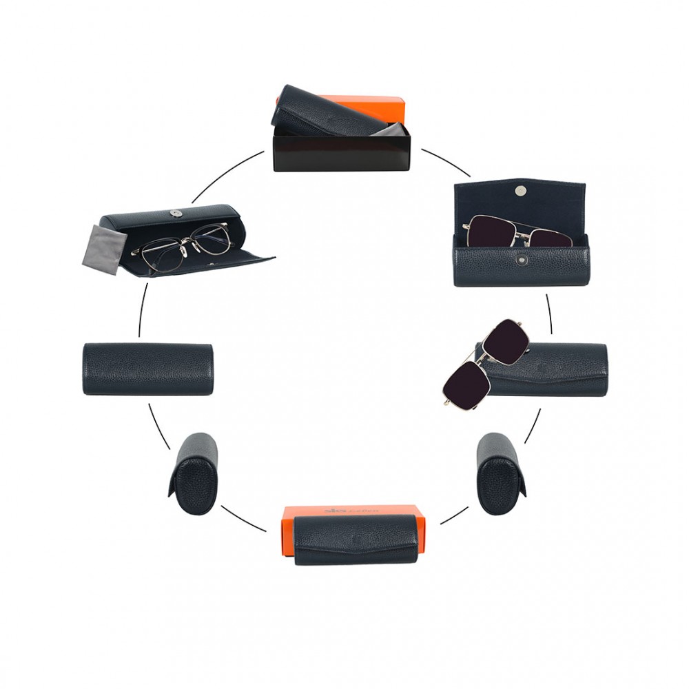 SKS Leben Kişiye Özel Hakiki Deri Gözlük Kabı - Kılıfı 603 46B 08 MAVİ