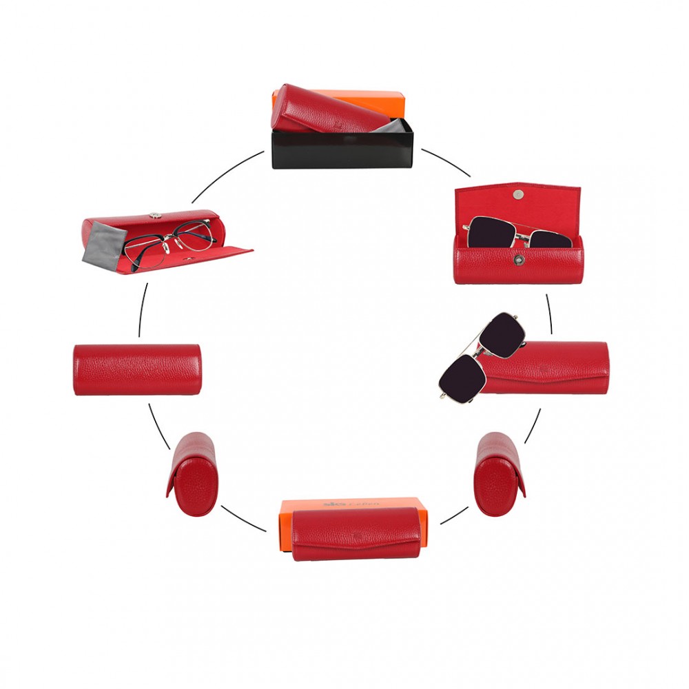 SKS Leben Kişiye Özel Hakiki Deri Gözlük Kabı - Kılıfı 603 46B 10 KIRMIZI