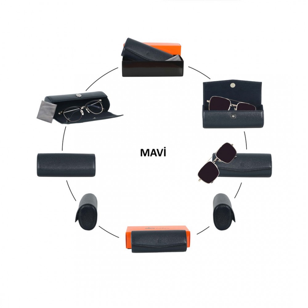 SKS Leben Kişiye Özel Hakiki Deri Gözlük Kabı Küçük 604 46B 08 MAVİ