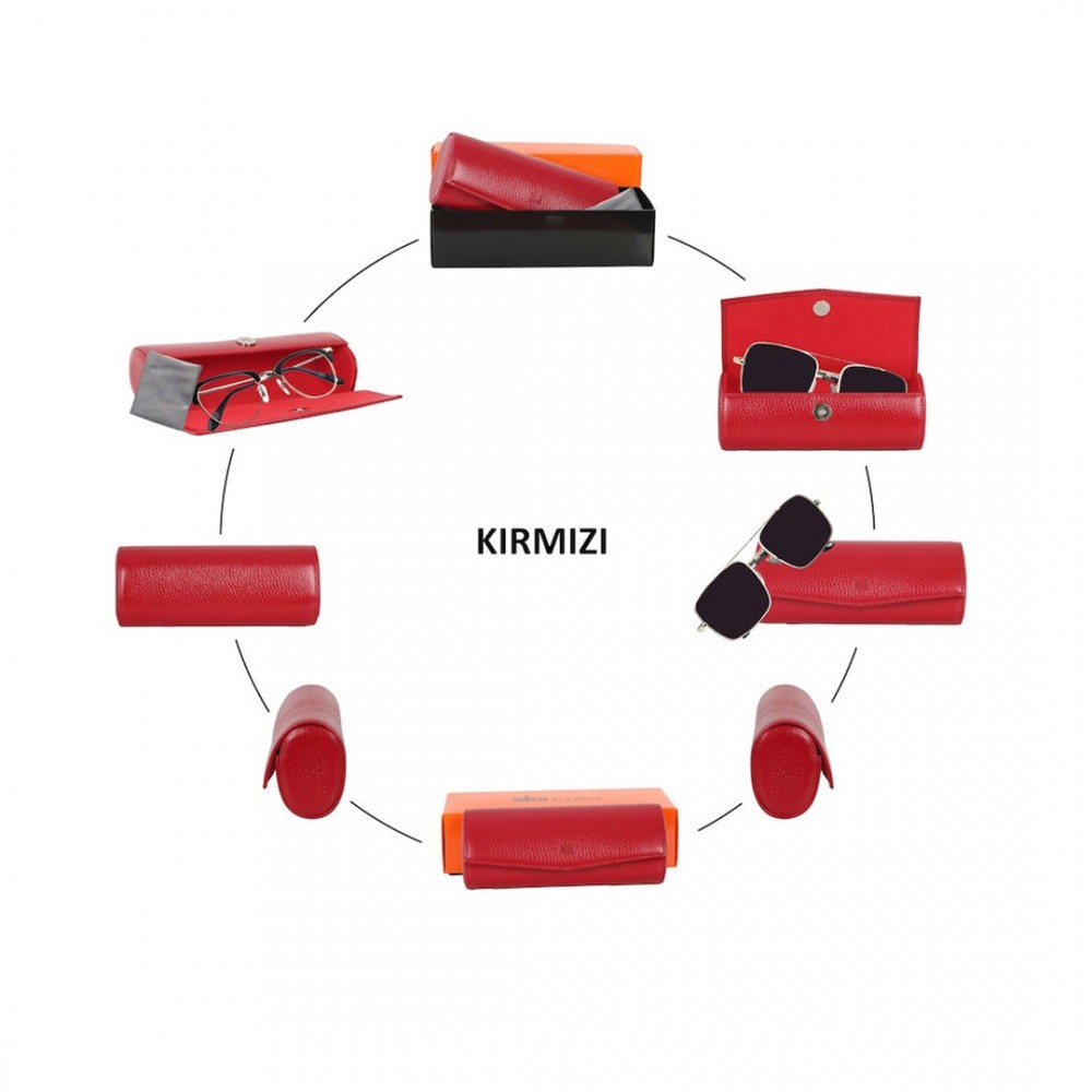 SKS Leben Kişiye Özel Hakiki Deri Gözlük Kabı Küçük 604 46B 10 KIRMIZI