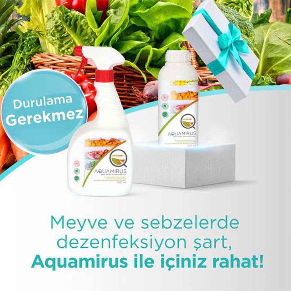 AQUAMIRUS MEYVE VE SEBZE DEZENFEKTANI 1 LT SPREY + 1 LT KAPAKLI ŞİŞE