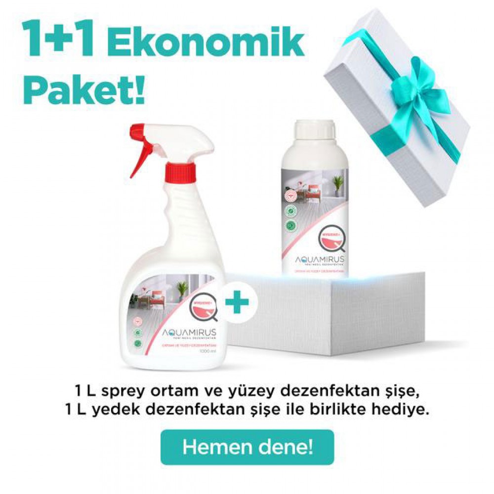AQUAMIRUS ORTAM VE YÜZEY DEZENFEKTANI 1 LT SPREY + 1 LT REFİL