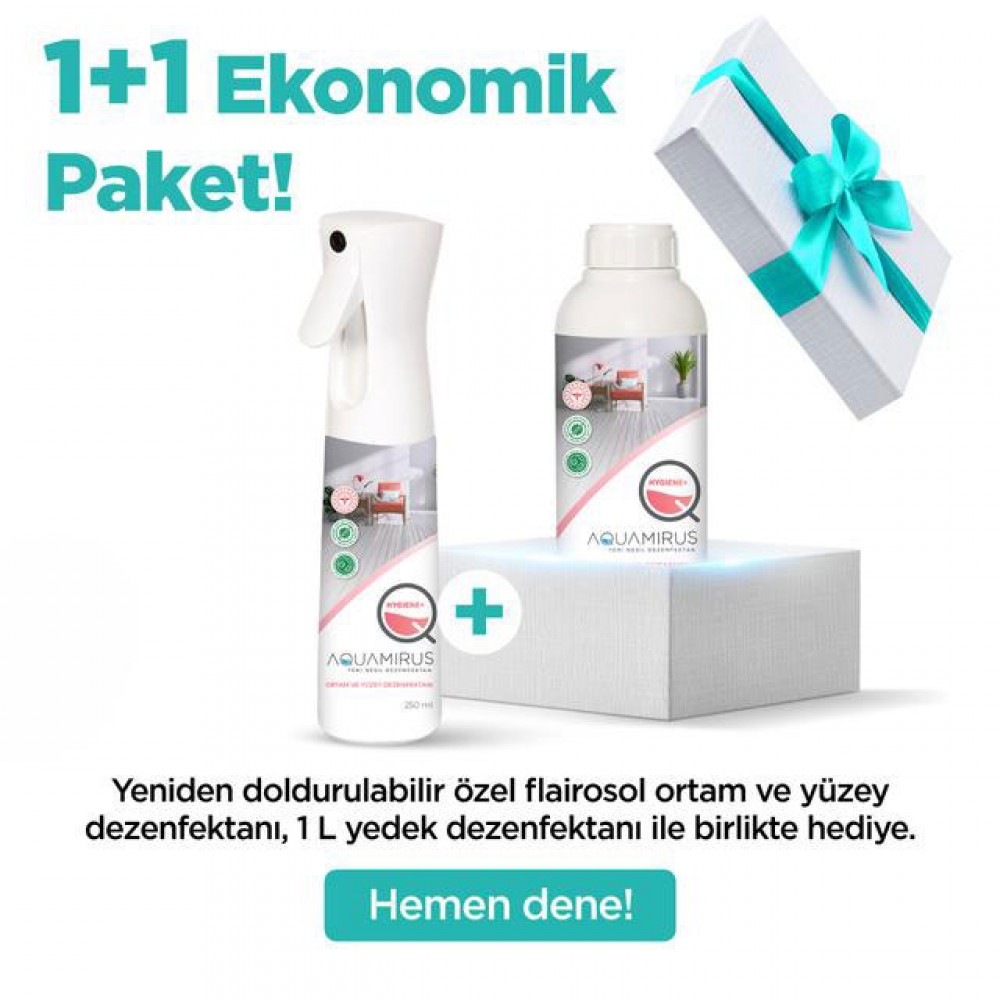 AQUAMIRUS ORTAM VE YÜZEY DEZENFEKTANI 250 ML SPREY + 1 LT REFİL