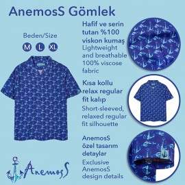 Anemoss Çapa Desenli %100 Viskon Yumuşak Nefes Alabilir Kumaşlı Erkek Gömlek