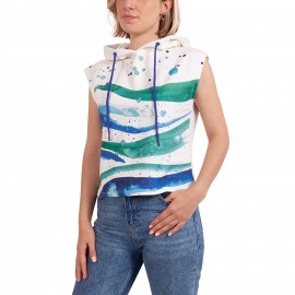 Anemoss Dalga Kolsuz Kapişonlu Beyaz Kadın Sweatshirt