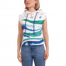 Anemoss Dalga Kolsuz Kapişonlu Beyaz Kadın Sweatshirt