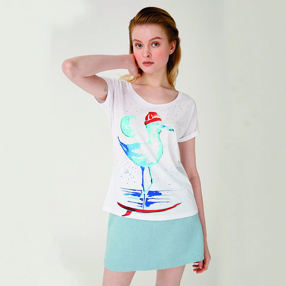 Anemoss Martı Beyaz Kadın T-Shirt