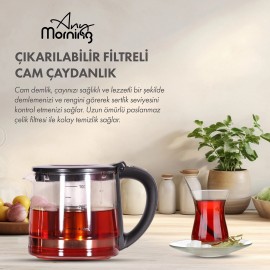 Any Morning 1 L Cam Demlikli 2 L Çelik Su Isıtıcılı Çay Makinesi DE23203SX