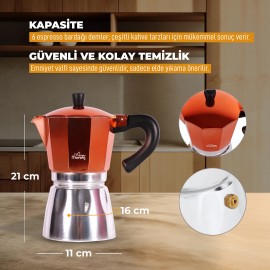 Any Morning 240 ml Alüminyum Moka Pot Espresso Kahve Makinesi Bakır Renk HES-6