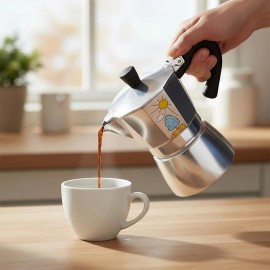 Any Morning 240 ml Alüminyum Moka Pot Espresso Kahve Makinesi Desenli Gümüş Renk HES-6