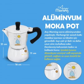 Any Morning 240 ml Alüminyum Moka Pot Espresso Kahve Makinesi Desenli Gümüş Renk HES-6