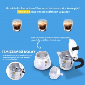 Any Morning 240 ml Alüminyum Moka Pot Espresso Kahve Makinesi Desenli Gümüş Renk HES-6