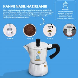 Any Morning 240 ml Alüminyum Moka Pot Espresso Kahve Makinesi Desenli Gümüş Renk HES-6