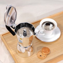 Any Morning 240 ml Alüminyum Moka Pot Espresso Kahve Makinesi Desenli Gümüş Renk HES-6