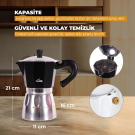 Any Morning 240 ml Alüminyum Moka Pot Espresso Kahve Makinesi Siyah HES-6